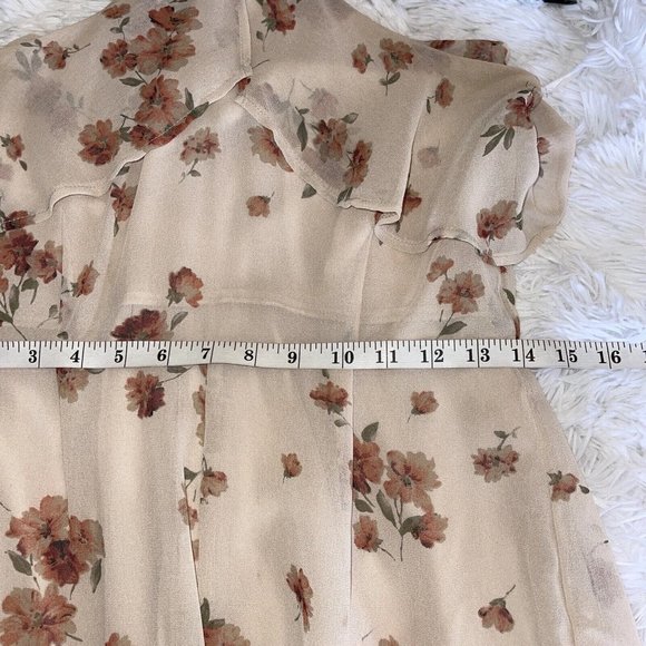 Flair the Label Jumpsuit Women’s MEDIUM Beige Tan Floral Halter Tie Neck Ruffles - Picture 8 of 12